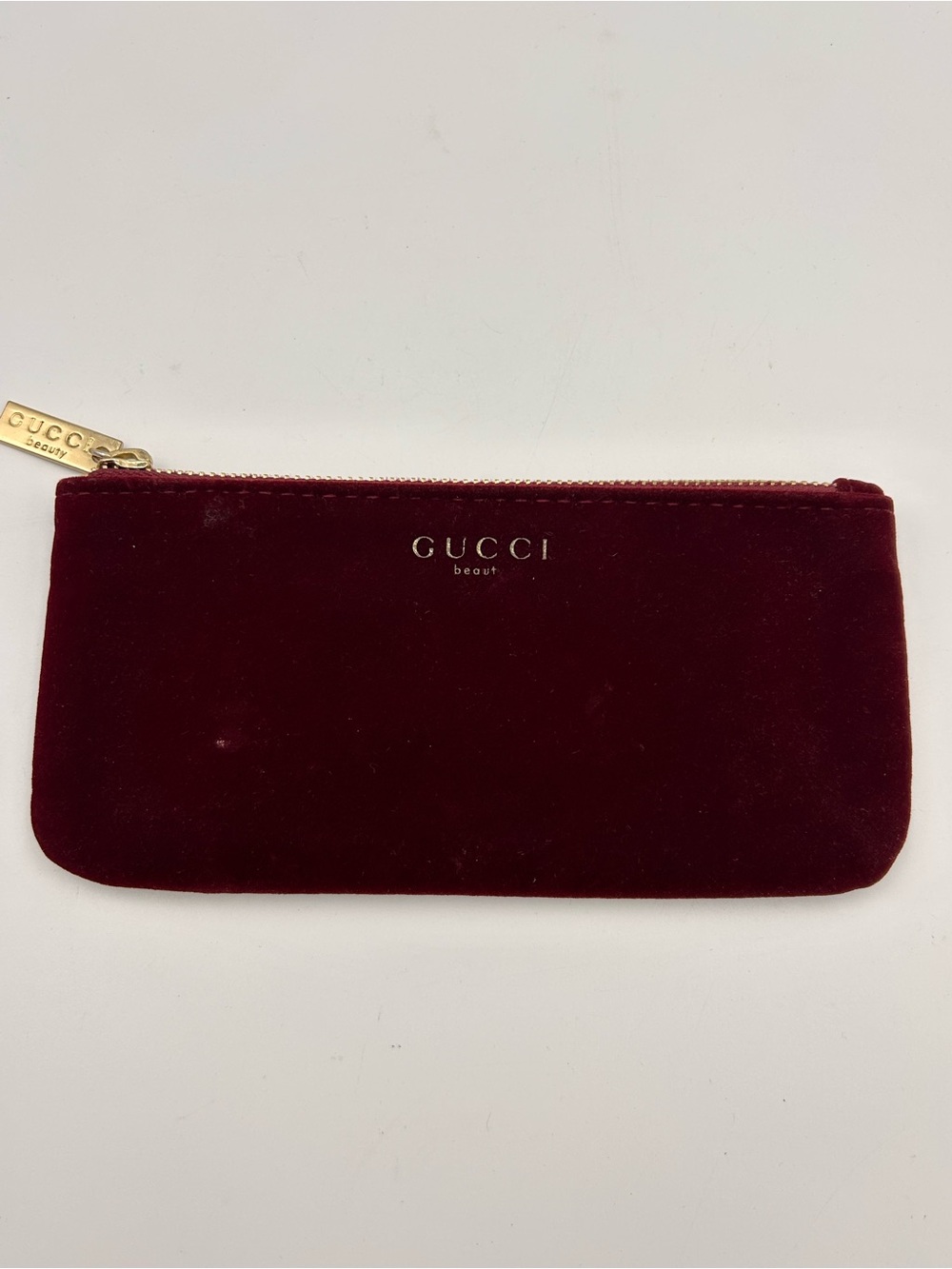 Gucci Burgundy Velvet Cosmetic Pouch with Gold Zip Pull